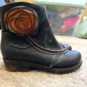 Leather flower detail bootie